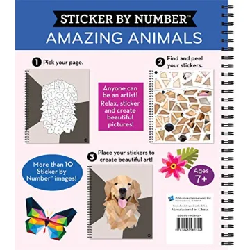 Brain Games Sticker by Number Amazing Animals 6-11 Yrs