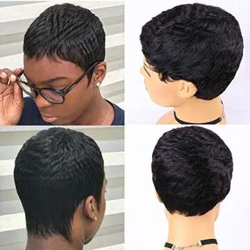 VRVogue Pixie Wigs Short Black Wavy Layered Short Human Hair Wigs for Black Women (1B#)