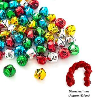 200PCS Jingle Bells,Small Bell Mini Bells Bulk with 25M Red Cords for Christmas, Party & Festival Decorations and Jewelry Making, 10 mm
