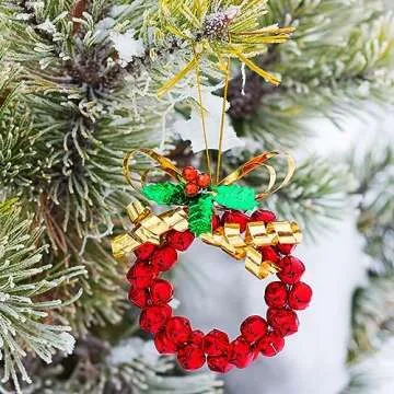 200PCS Jingle Bells,Small Bell Mini Bells Bulk with 25M Red Cords for Christmas, Party & Festival Decorations and Jewelry Making, 10 mm