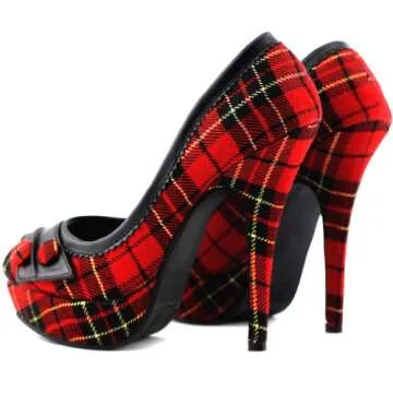 SHOW STORY Classic Red Checkered Buttons High Heel Platform Stiletto Pumps – Stylish Comfort and E...