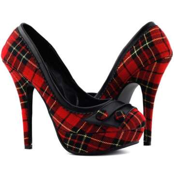 SHOW STORY Red Checkered High Heel Pumps for Women