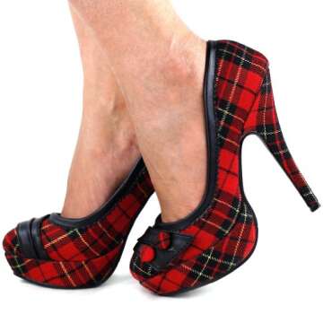 SHOW STORY Red Checkered High Heel Pumps for Women
