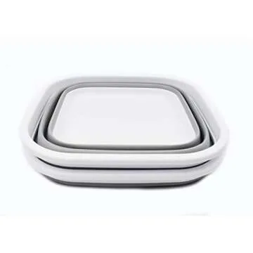 SAMMART 5.5L (1.4 Gallons) Set of 2 Collapsible Tub - Foldable Dish Tub - Portable Washing Basin - Space Saving Plastic Washtub (White/Grey)