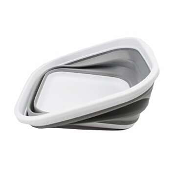 SAMMART 5.5L (1.4 Gallons) Set of 2 Collapsible Tub - Foldable Dish Tub - Portable Washing Basin - Space Saving Plastic Washtub (White/Grey)