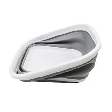 SAMMART 5.5L (1.4 Gallons) Set of 2 Collapsible Tub - Foldable Dish Tub - Portable Washing Basin - Space Saving Plastic Washtub (White/Grey)