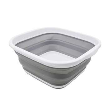 SAMMART 5.5L (1.4 Gallons) Set of 2 Collapsible Tub - Foldable Dish Tub - Portable Washing Basin - Space Saving Plastic Washtub (White/Grey)