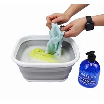 SAMMART 5.5L (1.4 Gallons) Set of 2 Collapsible Tub - Foldable Dish Tub - Portable Washing Basin - Space Saving Plastic Washtub (White/Grey)