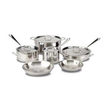 All-Clad D3 3-Ply Stainless Steel Cookware Set 10 Piece, Induction Compatible, Oven Broiler Safe 600...