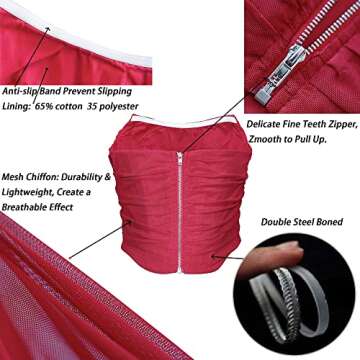 MOALLUOM Mesh Corset Crop Top Bustier Underbust Boned Backless Sleeveless Strapless Off Shoulder Aesthetic Bodyshaper for Women Y2K (Wine Red, 4-6)