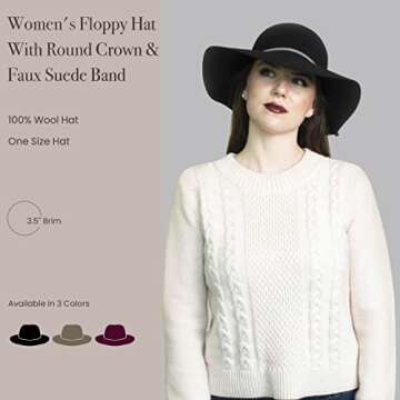 San Diego Hat Company Women’s Floppy Hat, Hat With Round Crown And Faux Suede Band, 3.5” Brim, B...