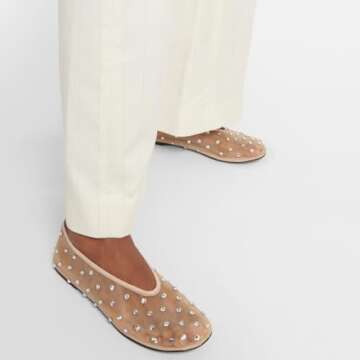 MICIFA Mesh Ballet Flats for Women Crystal Rhinestone Flat Shoes Round Toe Sparkly Ballerina Shoes L...