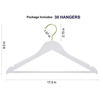 Amber Home 30 Pack Solid Wood Suit Coat Hangers, Smooth White Finish Wooden Dress Hangers with Non S...