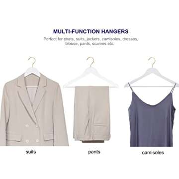 Amber Home 30 Pack Solid Wood Suit Coat Hangers, Smooth White Finish Wooden Dress Hangers with Non Slip Pant Bar, Clothes Hangers with Gold Hook & Notches for Jacket, Pant, Shirt (White+Gold, 30)