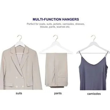 Amber Home 30 Pack Solid Wood Suit Coat Hangers, Smooth White Finish Wooden Dress Hangers with Non Slip Pant Bar, Clothes Hangers with Gold Hook & Notches for Jacket, Pant, Shirt (White+Gold, 30)