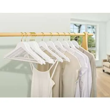 Amber Home 30 Pack Solid Wood Suit Coat Hangers, Smooth White Finish Wooden Dress Hangers with Non Slip Pant Bar, Clothes Hangers with Gold Hook & Notches for Jacket, Pant, Shirt (White+Gold, 30)