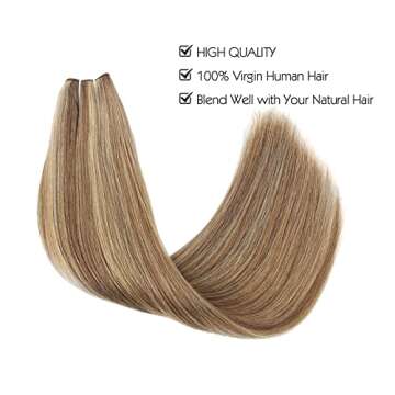 Sassina Invisible Wire Hair Extensions Real Human Hair with Transparent Wire Adjustable Size Secure Clips Natural Straight Secret Miracle Hairpiece, #P6/12 16 Inch 100 Gram