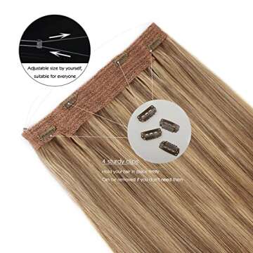 Sassina Invisible Wire Hair Extensions Real Human Hair with Transparent Wire Adjustable Size Secure Clips Natural Straight Secret Miracle Hairpiece, #P6/12 16 Inch 100 Gram