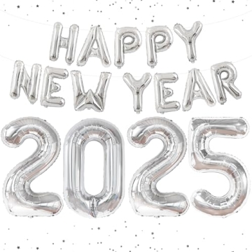KatchOn, XtraLarge Silver 2025 Balloons, 40 Inch - Happy New Year Balloons Silver, 16 Inch | Happy N...