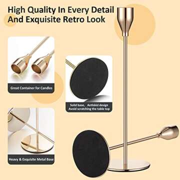Set of 9 Candle Holders Candlestick Holder for Tapered Candles Decorative Candle Sticks Long Holder Table Centerpiece Candle Holders for Home Decor Wedding Dinning Party Anniversary Supplies (Gold)