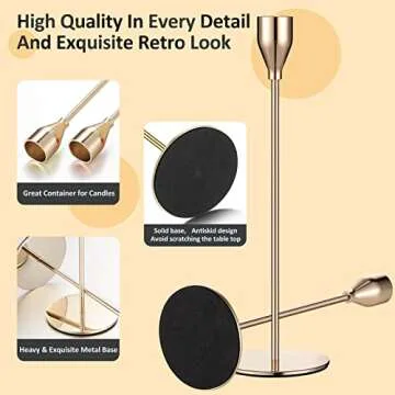 Set of 9 Candle Holders Candlestick Holder for Tapered Candles Decorative Candle Sticks Long Holder Table Centerpiece Candle Holders for Home Decor Wedding Dinning Party Anniversary Supplies (Gold)