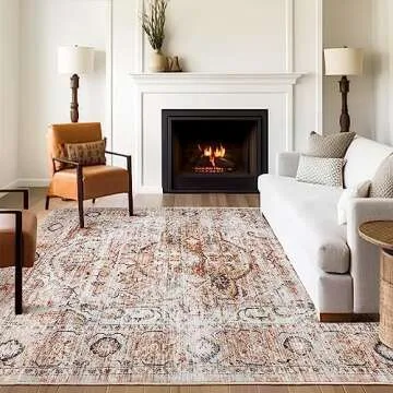 befbee 6x9 Area Rugs for Living Room - Stain Resistant Machine Washable Rugs for Bedroom,Non-Slip Backing Large Area Rug (Peach/Gold, 6'x9')