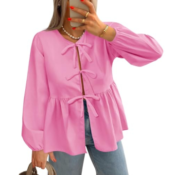 Tankaneo Womens Tie Front Tops Blouses for Summer Fashion