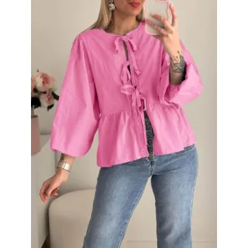 Tankaneo Womens Tie Front Tops Blouses for Summer Fashion