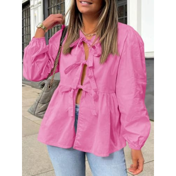 Tankaneo Womens Tie Front Tops Blouses for Summer Fashion