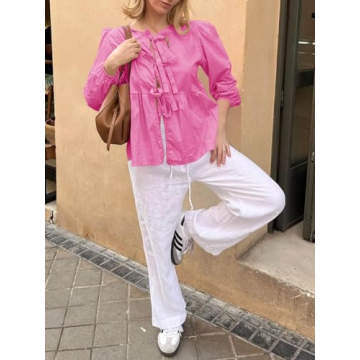 Tankaneo Womens Tie Front Tops Blouses for Summer Fashion