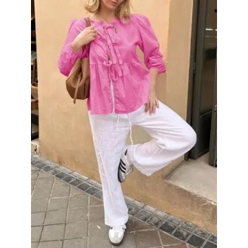 Tankaneo Womens Tie Front Tops Blouses for Summer Fashion