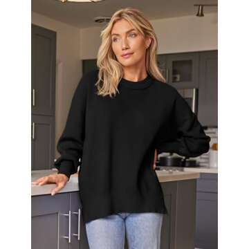 EFAN Women's Oversized Sweaters 2025 Fall Trendy Crewneck Batwing Sleeve Chunky Knit Long Pullover Cute Tunic Tops Dress Winter Clothes Cashmere Fashion Outfits Ladies Clothing Black S