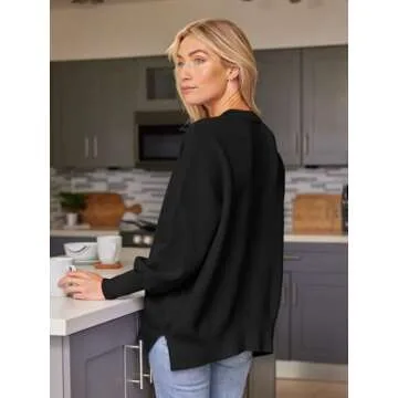 EFAN Women's Oversized Sweaters 2025 Fall Trendy Crewneck Batwing Sleeve Chunky Knit Long Pullover Cute Tunic Tops Dress Winter Clothes Cashmere Fashion Outfits Ladies Clothing Black S