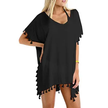 GDKEY Women's Stylish Chiffon Tassel Swimsuit Bikini Cover Up - Black
