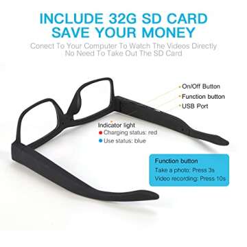 KLSYQ 1080p HD Camera Smart Video Recording Glasses - Wearable Eyeglass with 32GB