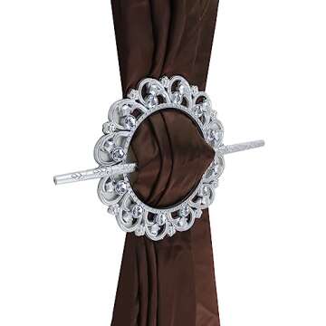 Mewutal 2 Pack Silver Curtain Tiebacks Round Curtain Holdbacks Plastic Curtain Clips Buckle Drapery Holdbacks Crystal Drapery Tiebacks for Home Window Decoration, with Fixing Rod (12 Crystals, Silver)