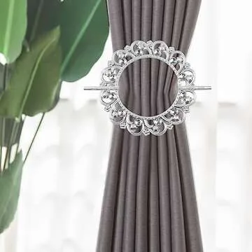 Mewutal 2 Pack Silver Curtain Tiebacks Round Curtain Holdbacks Plastic Curtain Clips Buckle Drapery Holdbacks Crystal Drapery Tiebacks for Home Window Decoration, with Fixing Rod (12 Crystals, Silver)