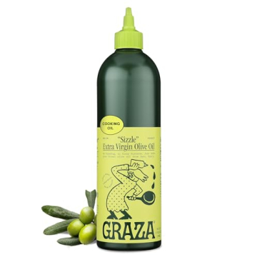 Graza Sizzle Extra Virgin Olive Oil, Cooking Oil - High Polyphenol Peak Harvest EVOO Cooking Oil in a Squeeze Bottle - Single Origin Olive Oils from Spain - 25.3 Fl Oz (750ml)
