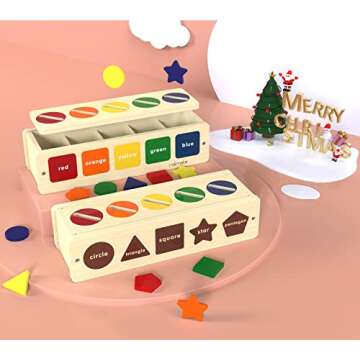 Wooden Shape & Color Sorting Toy with Storage Box, 25 Non-Toxic Geometric Blocks, Montessori Toy Pre...