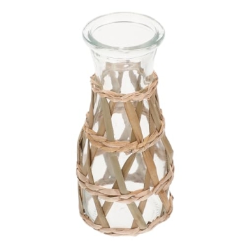 Beavorty Rattan Glass Vase Rustic Woven Vase Clear Glass Flower Vase with Woven Cover Farmhouse Bud ...