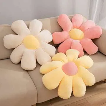 XIXISA 21.65" Daisy Flower Shaped Throw Pillow Home Decorative & Sunflower Floor Pillows Plush Seating Cushions for a Reading, Bed Room, or Watching TV (Beige)