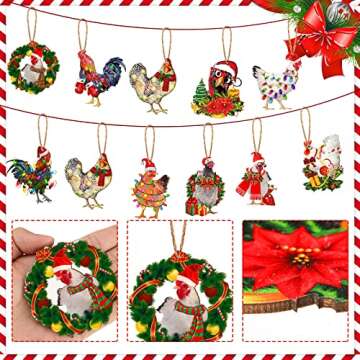 40 Pack Funny Christmas Chicken Ornament Set Scarf Chicken Holiday Decoration Chicken Ornaments for ...
