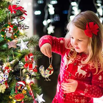 40 Pack Funny Christmas Chicken Ornament Set Scarf Chicken Holiday Decoration Chicken Ornaments for Christmas Tree Outdoor Hanging Christmas Ornaments