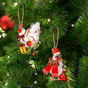 40 Pack Funny Christmas Chicken Ornament Set Scarf Chicken Holiday Decoration Chicken Ornaments for Christmas Tree Outdoor Hanging Christmas Ornaments