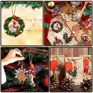 40 Pack Funny Christmas Chicken Ornament Set Scarf Chicken Holiday Decoration Chicken Ornaments for Christmas Tree Outdoor Hanging Christmas Ornaments