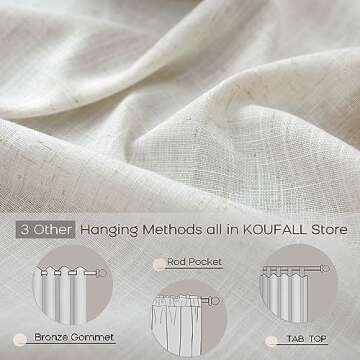 KOUFALL 2 Panel Set Linen Sheer Curtains 96 Inches Long for Sliding Glass Door Window Treatments Drapes Living Room,Off White Ivory Cream,8 FT 52x96 Length, Natural