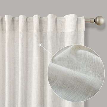 KOUFALL 2 Panel Set Linen Sheer Curtains 96 Inches Long for Sliding Glass Door Window Treatments Drapes Living Room,Off White Ivory Cream,8 FT 52x96 Length, Natural
