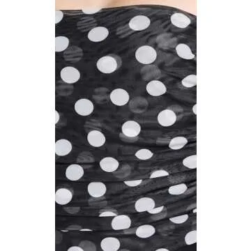 AFRM Women's Thelma Off The Shoulder Marrowed Edge Maxi Dress, Diagonal Dot, Black, Print, XS