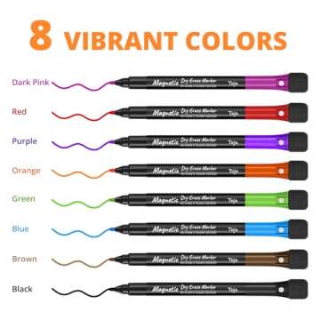Magnetic Dry Erase Whiteboard Markers, 8 Count Colorful Fine Tip Thin Dry Erase Markers with Eraser ...