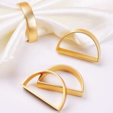 APTWOW Gold Napkin Rings Set of 12, Semicircle Metal Gold Napkin Holder Buckles, Fall Thanksgiving C...